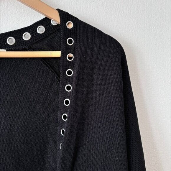 Maje Metallica Grommet Cardigan Open Front in Black - Picture 6 of 9